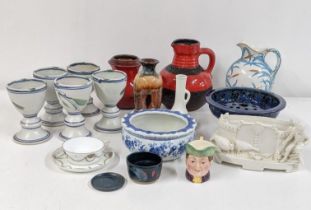 A mixed lot to include a M19 escape Dice opened, a 19th century jug, studio pottery, flower posy