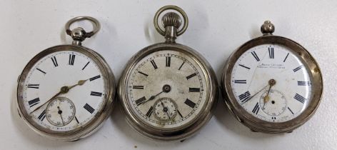 Three late 19th /early 20th century silver open faced pocket watches to include an Acme Lever H.