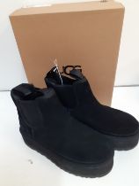 Ugg- A pair of modern Neumel platform black suede unisex ankle boots, Serial No:1134526, UK size