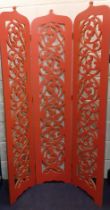 A modern salmon painted 3 fold cut out screen, 40cm wide x 180cm high Location:BWR