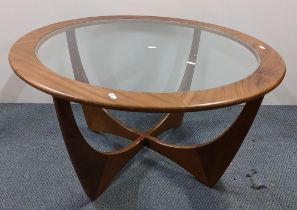 A G-plan 1960 teak and glass topped Astro coffee table by Victor Wilkins, 45.5cm h x 83.5cm w