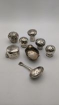 A variety of silver dressing table bottle lids and other items, 128.4g Location: