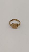 A 9ct gold gent's signet ring having engraved initials, 3g Location: