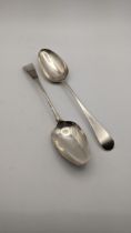 Two silver tablespoons, one hallmarked London 1783, total weight 119.7g Location: