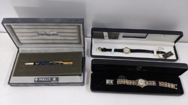 Two boxed watches to include a ladies gold plated Raymond Weil together with a boxed Parker