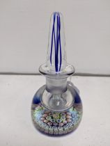 A Perthshire concertina millefiori glass scent bottle with stopper, factory P- cane to centre