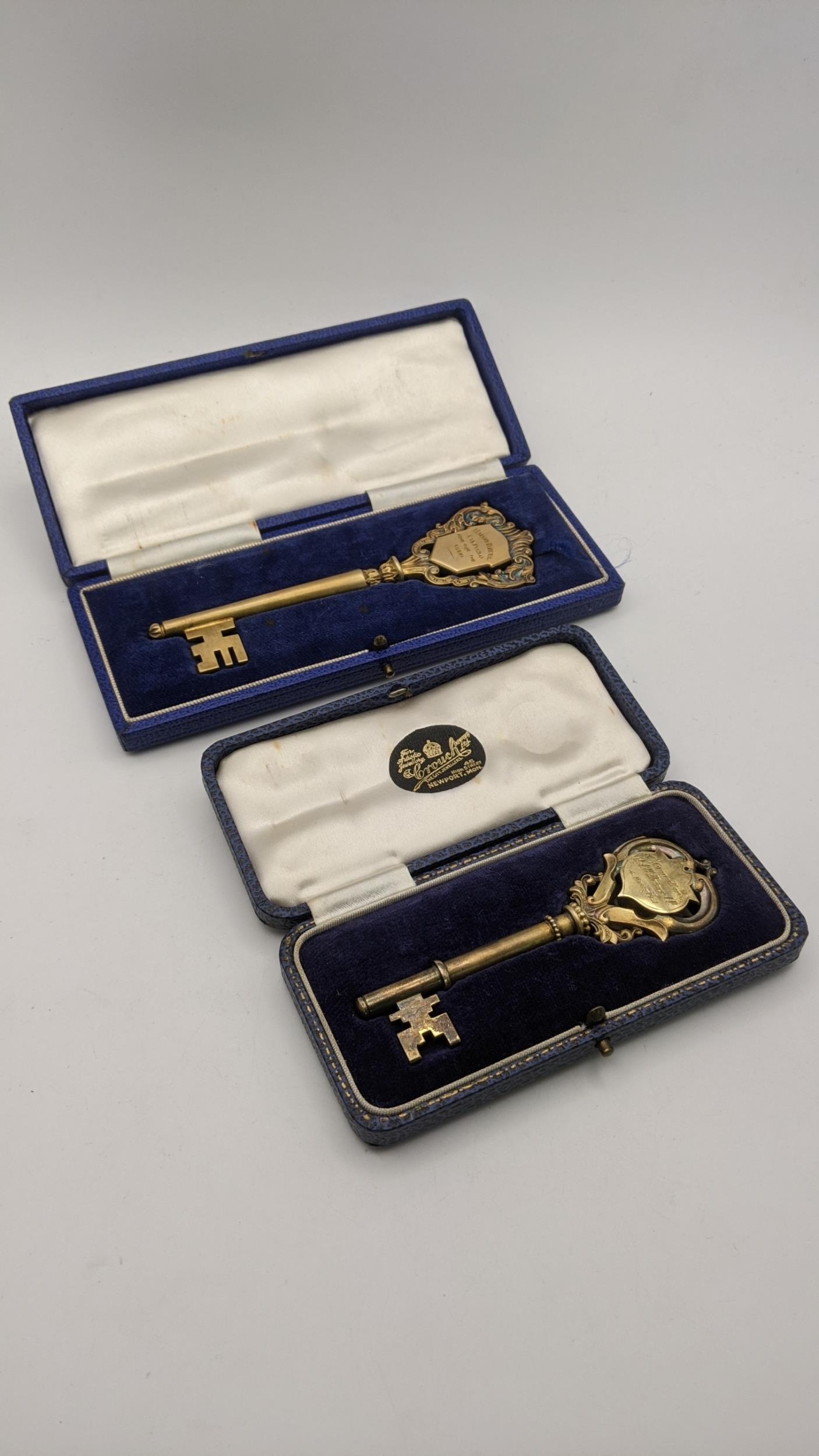 Two silver gilt presentation keys box, one hallmarked Birmingham 1962 and the other hallmarked