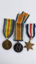 Three medals - Two Great War medals marked T4-185656 DVR J Goodwin ASC, and an unnamed 1939-1945