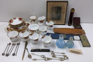 A mixed lot to include a two-drawer telescope, compass, Royal Albert Old Country Roses, Caithness