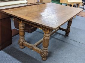 An early 20th century inlaid oak refectory table on turned legs 71.5cm h x 152cm w Location: