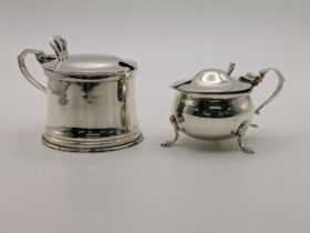 A pair of silver salts with blue glass liners, silver weight 103.8g, Location: