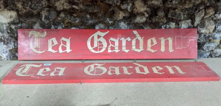 Two vintage painted wooden Tea Garden signs 103cm x 17cm Location: