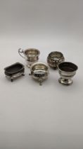 Mixed silver condiment pots to include one hallmarked Birmingham 1908, total weight excluding two