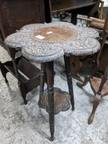 A selection of small furniture to include a carved Indian two tier occasional table, the hexagonal