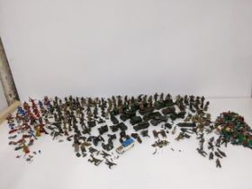 Selection of military diecast model vehicles and soldiers to include Benbros, Dinky Toys, and