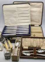 Assorted cutlery to include a set of six silver handled knives, EPSN fish knives and forks and other