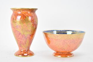 A Wedgwood lustre vase and bowl, circa 1920s, the vase decorated with butterflies and the bowl