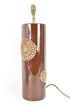 A 1970's Doulton table lamp, having a brown glaze with repeating motif, 42.5cm high