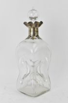 A Victorian silver mounted glug-glug glass decanter and stopper, the silver collar with shaped