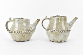 Two Abuja pottery teapots by Hassan Lapai, circa 1960s, green drip glazed, both with makers marks,