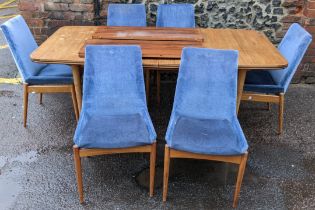 A Robert Heritage for Archie Shine 1960s exotic wood 'Hamilton' table and six chairs, the table