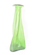 An Art Nouveau Kralik style iridescent green vase, of twisted triform with polished pontil to