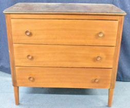 A 1950s Gordon Russell for Heal's of London walnut round cornered chest, of three long drawers