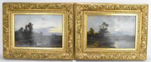 Franz Reder-Broili (German 1854-1918) - A pair of oil on panels lowland landscapes, one depicting