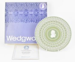 A Wedgwood tri-colour dice pattern commemorative plate, limited edition 163/250, 1980, in sage
