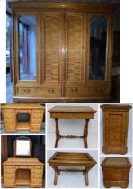 A fine late 19th century rippled ash bedroom suite by Christopher Pratt & Sons, Bradford, consisting