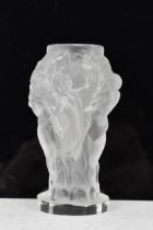 A Czech Republic Desna Lalique style frosted glass vase, moulded with nude maidens dancing among