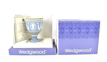A Wedgwood diced tri-colour jasperware goblet decorated with Queen Elizabeth II and the Duke of