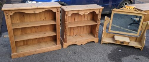 Two late 20th century pine bookcases with fixed shelves, the largest 90cm h x 90cm w, and a pine