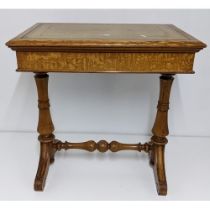 A fine late 19th century rippled ash side table by Christopher Pratt & Sons, Bradford with green