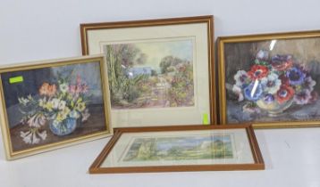 Four framed and glazed watercolours to include two still life, signed Marion Broom to the lower