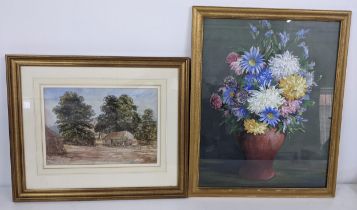Harry Edmunds Crute - a still life of flowers and R Robson - watercolour, framed and glazed,
