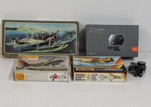 An Apeman A77 4K Action camera with box, together with three model kits A/F, to include Matchbox