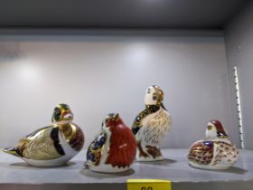 A group of four Royal Crown Derby Imari paperweight animal models to include Carolina Duck, a