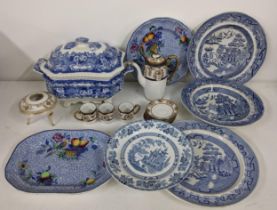 A Noritake coffee set with three cups, a coffee pot, blue and white tureen and plates, Location: