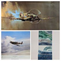 A print of Sir Douglas Bader's Spitfire signed by artist Robert Taylor and Lady? Bader, along with