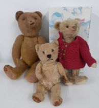 Three vintage teddy bears to include a Steiff with a red jumper, Location: RAB