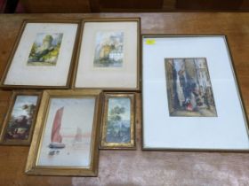 A selection of Victorian and later watercolours and prints to include an unsigned 19th century