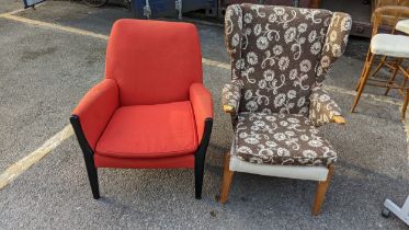 A mid 20th century Parker Knoll, beech framed armchair and an ebonized framed chair, Location: