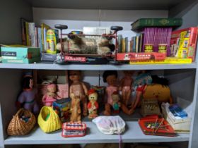 A mixed lot of vintage toys and children's books to include a Lines Bros (Ireland) Ltd soft toy