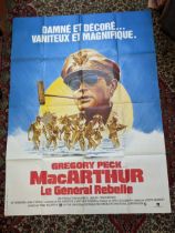 A large vintage French film poster for MacArthur (Le General Rebelle) staring Gregory Peck, 158 x