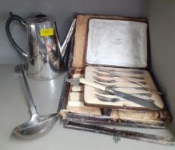 A quantity of silver plate to include an Elkington & Co coffee pot and cutlery. Location:R2.3