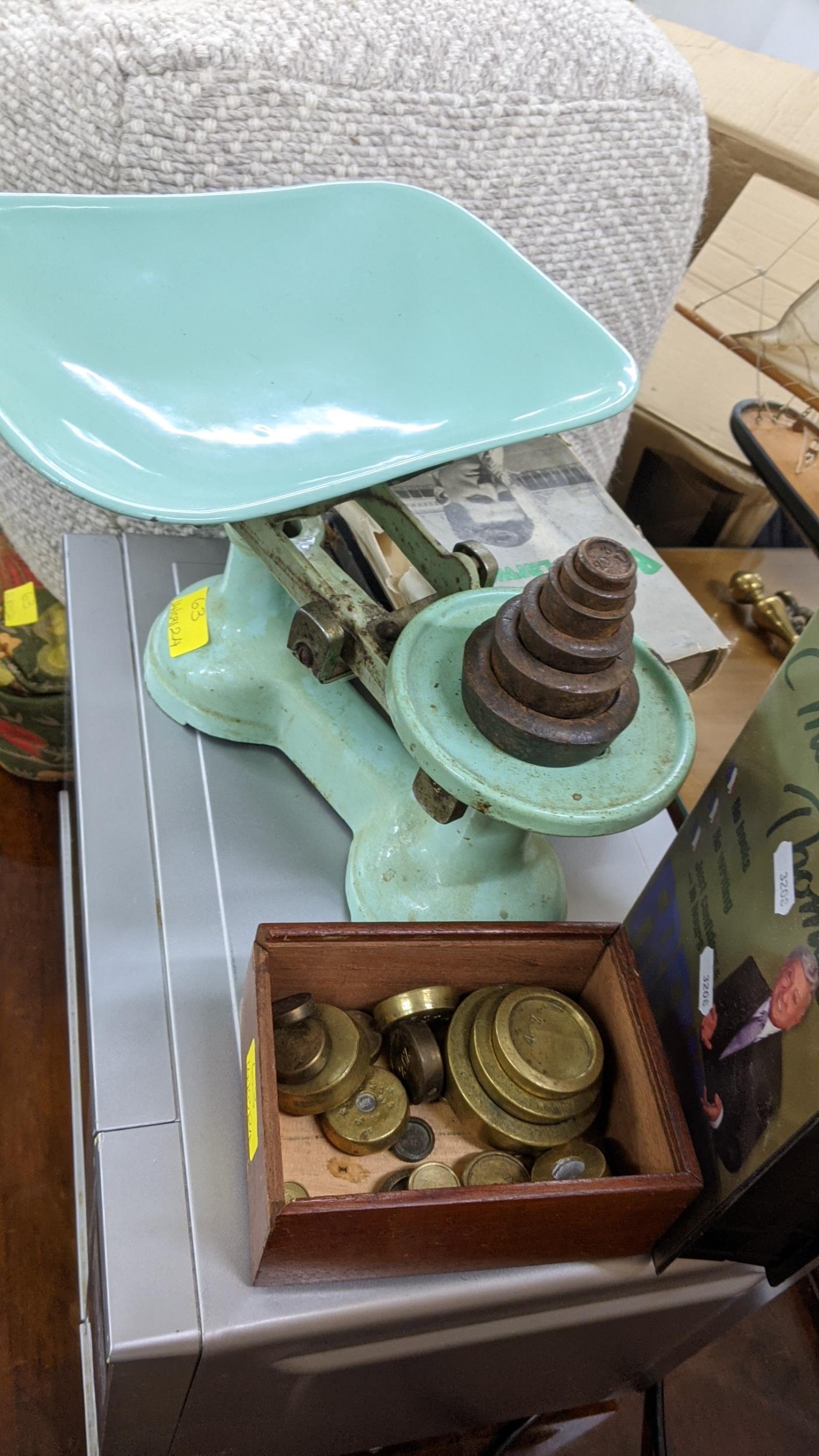 A mixed lot to include a Panasonic 800w microwave, vintage weighing scales with various brass - Image 3 of 8