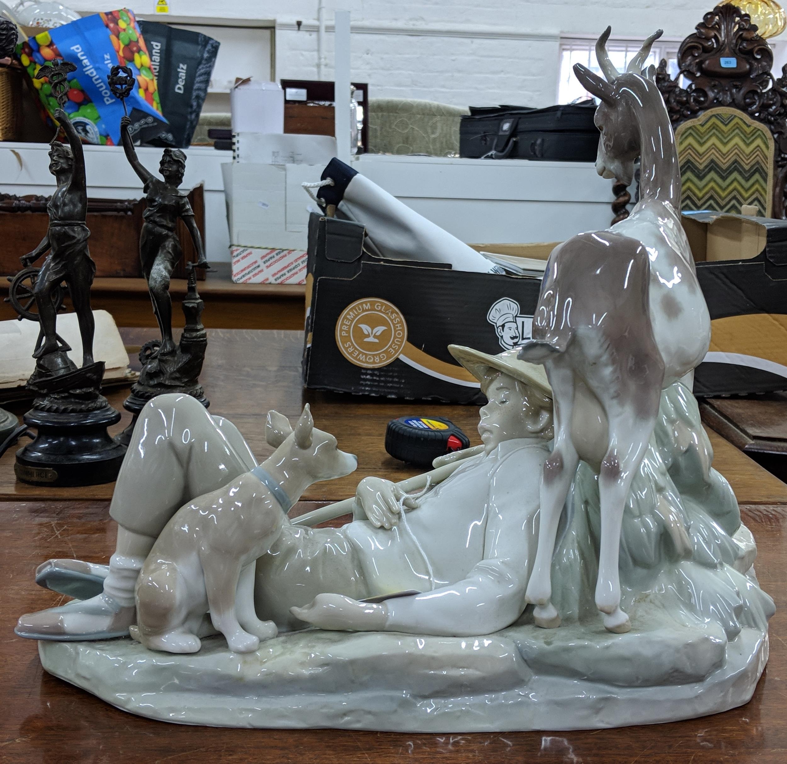 A Lladro figure of boy asleep with two dogs and a goat, 35cm h, Location: - Image 6 of 12