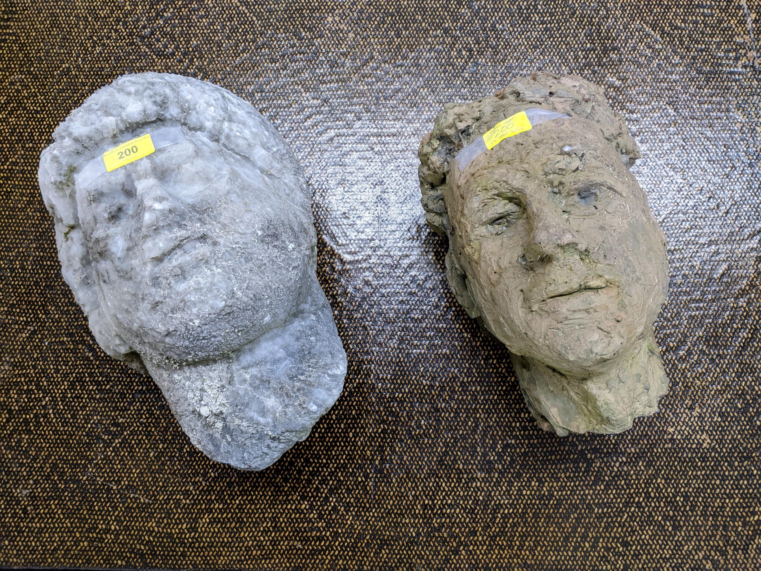 A carved quartz style head and a pottery head Location: - Image 2 of 6
