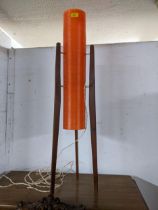 A 1970s orange fibreglass and teak rocket lamp, Location: